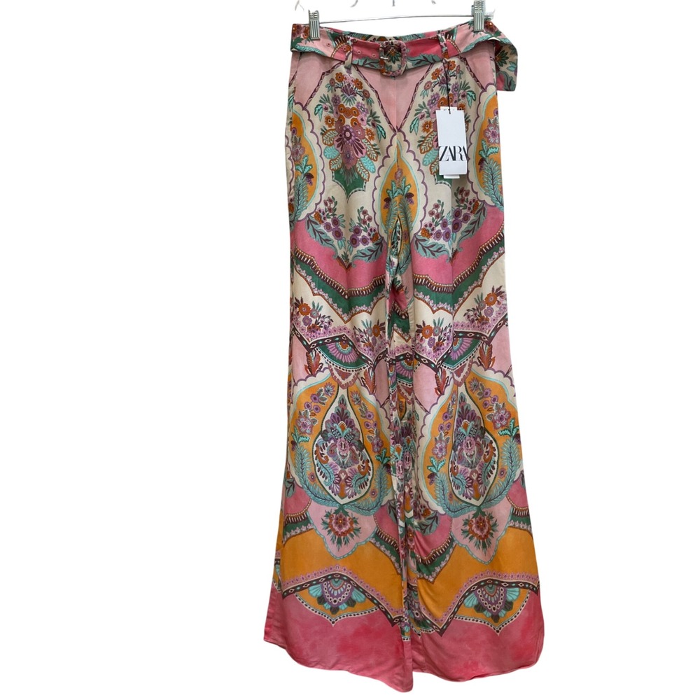 NEW WITH TAGS ZARA‎ PINK FLORAL PALAZZO PANTS